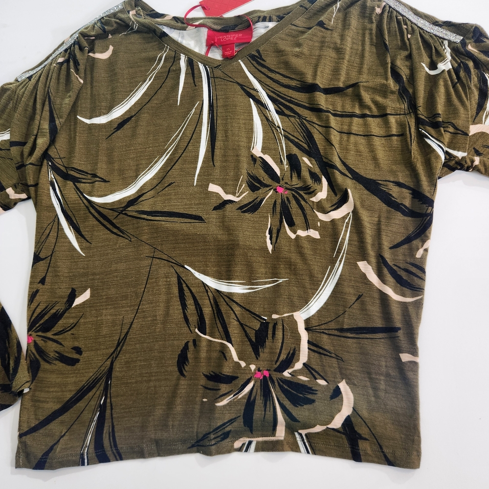 Jennifer Lopez Womens Top Blouse Size XS Long Sleeve Ruched Green NWT 01 - Picture 4 of 10